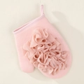 Pink exfoliating bath glove with mesh sponge ball for deep cleaning and rich lather - 6051-2 Bath Flower Flat Glove (Pink)