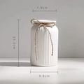 White ceramic vase with vertical texture and hemp rope bow, showing 15.3cm height dimension - Like Water Vase