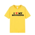 Yellow cotton crewneck T-shirt with I Love My Boyfriend print in flat lay view - Yellow (Boyfriend)