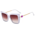 Chic lavender square oversized sunglasses with brown gradient lenses and gold metal arms - White Frame Gradient Tea Lens