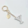 Golden heart keychain with rhinestone letter Y pendant and engraved message tag - Letter Y