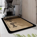 Absorbent coffee bar mat in wood grain texture with coffee daily print and black edges - Coffee
