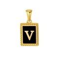 Gold stainless steel necklace with rectangular black enamel pendant featuring letter V - Letter V