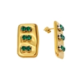 Detailed macro view of gold-plated rectangular earrings set with green zircon stones - Double Row Inlay Style / Gold - 6 Green Zirconias