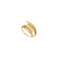 Elegante gouden roestvrijstalen open ring in bladvorm met artistiek ontwerp op witte achtergrond - Goud (R303131)