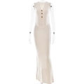 Women's white sleeveless vest and bodycon maxi skirt two-piece knit set with gold buttons - S / White