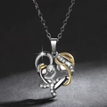 Collana a cuore bicolore con pendente madre e figlio e intarsi in zircone bianco - Rame / Due colori