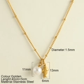 Gold stainless steel necklace featuring a pearl and a dolphin pendant with measurements - Imitation Pearl + Shark(25163)