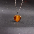 Minimalist heart-shaped tiger eye stone pendant necklace with metallic chain link - Heart Tiger Eye