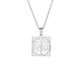 Collar geométrico de acero plateado con colgante cuadrado calado de Árbol de la Vida - Color Acero