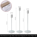 Modern matte white iron candle holder set of three with slender pillars and round bases - Large, Medium and Small Combination (362/3) / Matte White