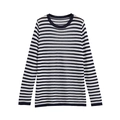 Top casual de punto para mujer con rayas horizontales azul marino y blanco y manga larga - S / Negro