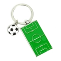 Metal soccer field keychain with mini football charm in green lacquer finish - Soccer Field