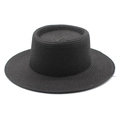 Elegant black wide brim straw sun hat with flat top for summer beach protection - M (56-58cm) / Black