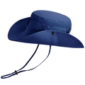 Dark blue wide brim outdoor sun hat with adjustable chin strap and side press buttons - Navy Blue
