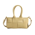 Cremegelbe gewebte Handtasche aus Leder mit breiter Textur und abnehmbarem Gurt - Gelb