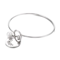 Bracciale argento fiore di nascita con perla e ciondoli rotondi lucidi - Marzo Fiore di Ciliegio-Argento (KB158020-Z)