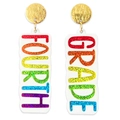 Detailed shot of school earrings featuring glittery Fourth Grade text and gold studs - 4-Fourth Grade-Stud