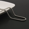 Polished silver stainless steel square pearl box chain necklace on a white ceramic plate - 3.0mm Width 45cm Length / Steel