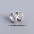 S925 sterling silver hoop earrings with triple-row pavé crystals and 8mm inner diameter - 8mm White Gold