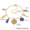 18k gold plated charm bracelet with blue butterfly and enamel pendants on white background - S144-Blue Enamel Anklet 16+5cm