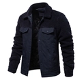Vista dettagliata della giacca patchwork blu navy con pile e fodera interna trapuntata - S / Blu scuro