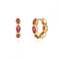 Macro shot of S925 silver gold-plated huggie hoop earrings with pink marquise zircon - Rose Red Zirconia (Gold Plated)