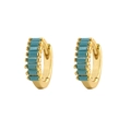 Golden huggie hoop earrings featuring rectangular turquoise stone inlays for women - Rectangular Pave Style (Model C) / Gold