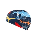 Elastic polyester swimming cap with blue shark patterns and SWIM text for adults - Attack Shark Pattern