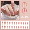 Pink gradient ballerina press-on nails with white heart patterns and French tips - Glue Style (24 Count) / Pink Blush Gradient Heart Style (A3345)