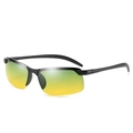 Matte black cycling sunglasses with yellow night vision lenses and half-frame design - Half Frame Sports Style (3043) / Yellow Green