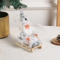 Standing silver Santa Claus figurine on wooden sled with sparkling sequins and faux fur - Sled Style [15cm*10cm]