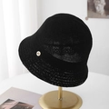 Breathable black knit bucket hat with gold JS logo on a metal stand for summer sun protection - M (56-58cm) / Black