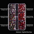 Flatback nail art rhinestones set in multicolor and red with 1688 pieces in 6 slots box - Multicolor & Red Silver Bottom (109)