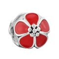 Exquisite red enamel daisy flower bead in silver finish for DIY charm necklaces - 039-Stopper (Silver Red Enamel Flower)