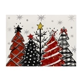Christmas cotton linen placemat featuring artistic red and black patterned holiday trees - 32x21cm Cotton Linen / Artistic Five Christmas Trees