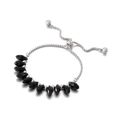 Bracciale regolabile argento con dieci perle marquise nere sfaccettate e distanziali tondi - Perle Navette Sfaccettate Nere Stile Acciaio (KB151899-Z)