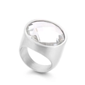 Chunky 22mm silver stainless steel punk ring featuring a large round clear gemstone - Silver + Clear Faceted Stone (KR48340-K)