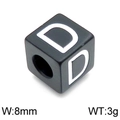 8mm black stainless steel cube bead with white letter D engraving for DIY jewelry - Letter D Black (KLJ1169-Z)