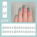 Elegant emerald green cat eye press-on nails with 24 pieces in a short square shape - Emerald Glossy Cat Eye Glue Style (MY136)