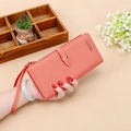 Portafoglio lungo da donna rosa corallo in pelle PU con cinturino e fibbia in metallo - Rosa Intenso