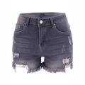 Damen Denim-Shorts in Grau mit hoher Taille, Stretch, Destroyed-Effekten und Fransenensaum - S / Grau