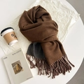 Double-sided faux rabbit fur scarf in brown and dark grey with elegant tassel edges - Deep Camel & Gray