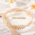 Golden leaf crown headband with 19cm diameter on white silk for Greek style hair - 19cm (Diameter) / Gold