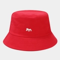 Detailed close-up of white fox embroidery on a red cotton bucket hat with stitching - M (56-58cm) / Red