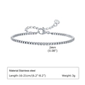 Silver 2mm stainless steel box chain bracelet with adjustable lobster clasp and zircon charm - Silver Box Chain with Zircon