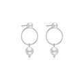 Elegant 925 sterling silver hoop earrings with dangling white pearl accents for women - 925 Silver / Platinum (Pearl Pendant)