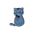 Cute blue cartoon cat enamel pin holding a black lighter with macaron color finish - Dark Blue Lighter Cat (QHXZ408)