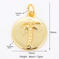 Colgante redondo de palmera dorada, dije de 13 mm para creación de joyas DIY - Cocotero