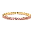 Lussuoso bracciale tennis placcato oro con cristalli rosa a forma di cuore in fila - Bracciale a Cuore in Zirconia Rosa Oro